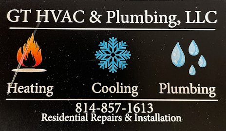 GT HVAC & Plumbing Logo with heating cooling and plumbing services for residential repairs and installations